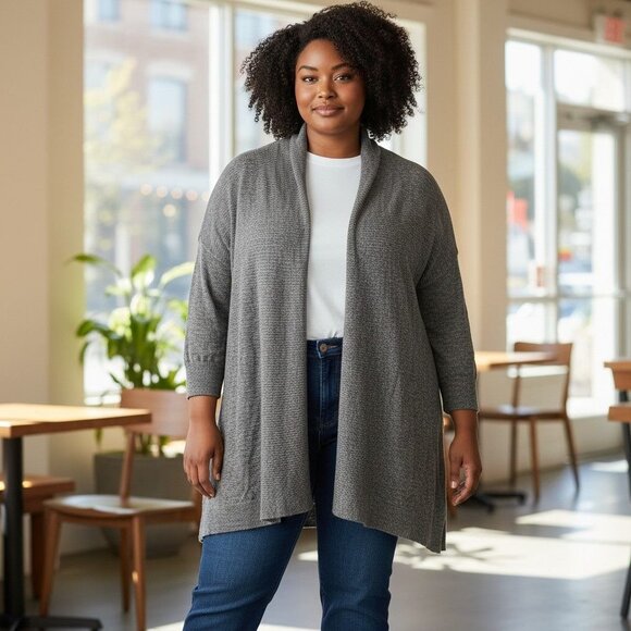 Pure Energy Womens 3X Open Front Heather Gray Cardigan Sweater Lightweight Cover - Picture 9 of 9